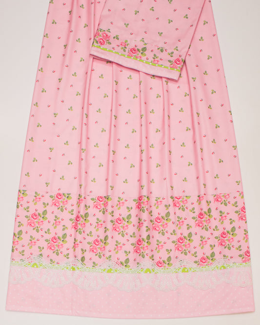 Baby Pink Printed Rida With Smart Rose Panel & Lace