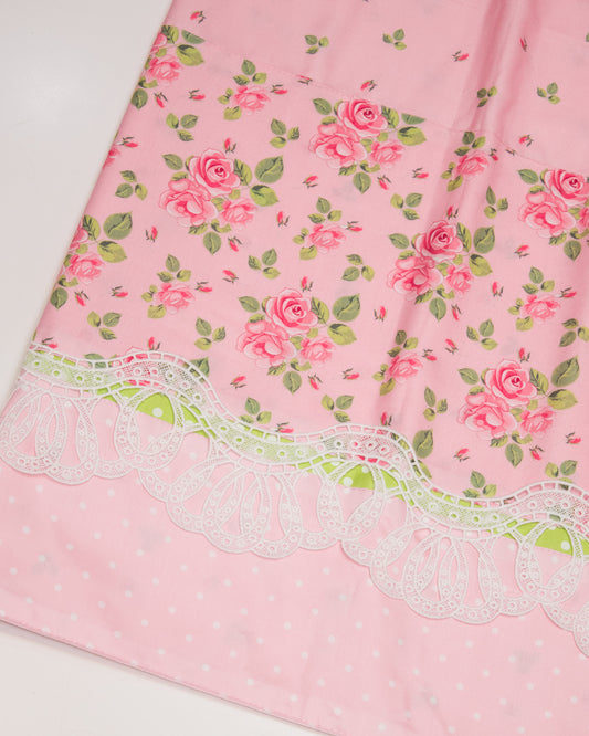 Baby Pink Printed Rida With Smart Rose Panel & Lace