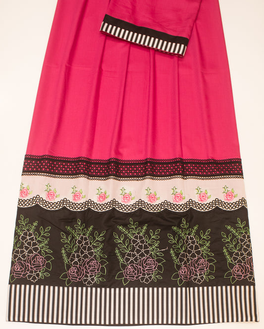 Hot Pink Rida With Smart Panel & Lace With Floral Embroidery