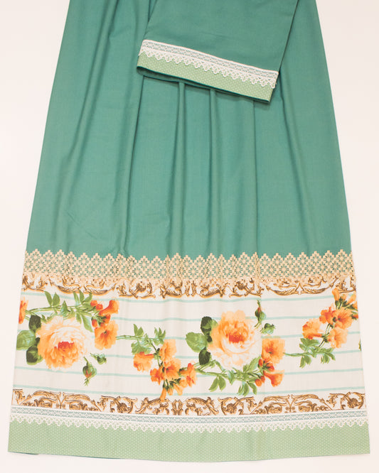 Aqua Green Rida With Smart Floral Panel & Lace