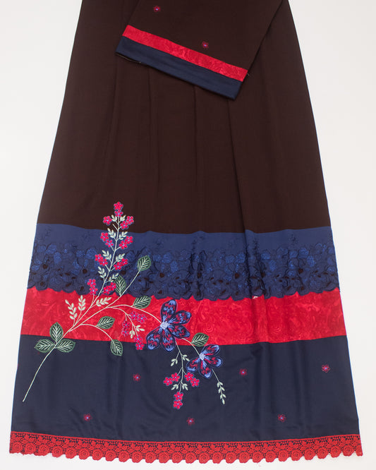 Dark Brown Rida With Smart Panel With Lite Embroidery Floral Work