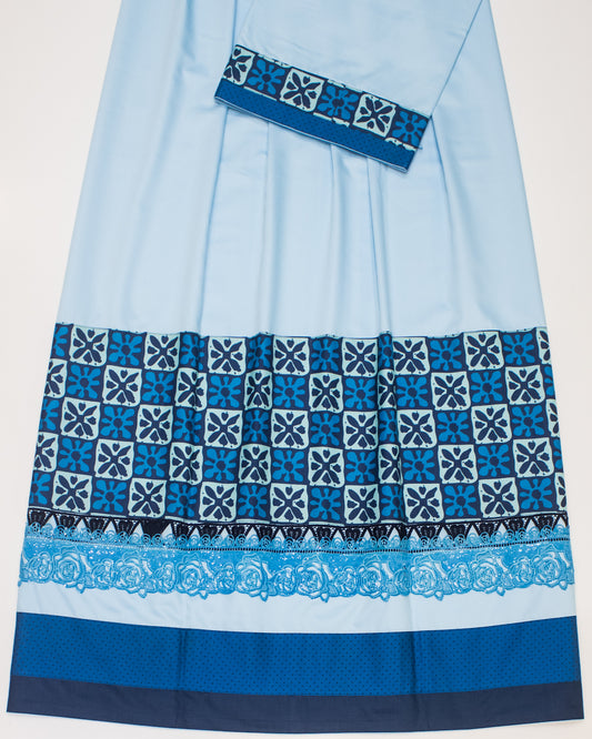 Light Blue Rida With Smart Batik Design Panel & Lace