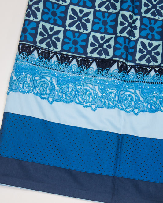 Light Blue Rida With Smart Batik Design Panel & Lace