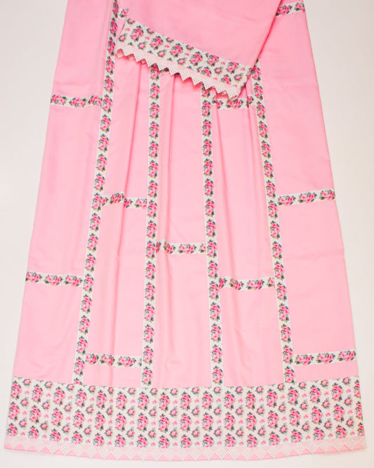 Baby Pink Rida With Smart Floral Printed Panel & Pattern