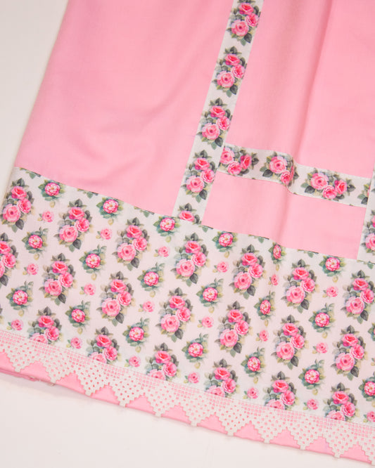 Baby Pink Rida With Smart Floral Printed Panel & Pattern