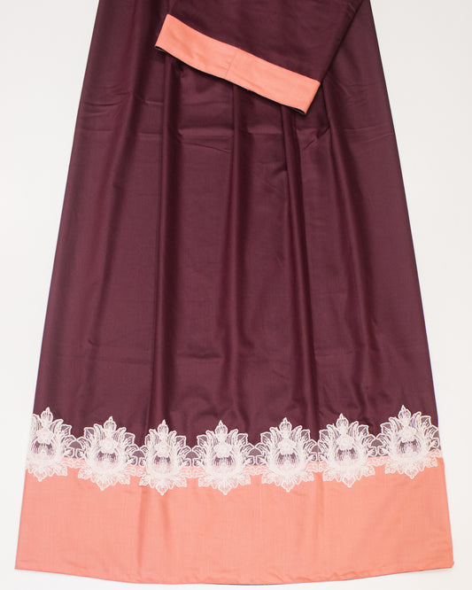 Dark Maroon With Smart Plain Panel & Lace