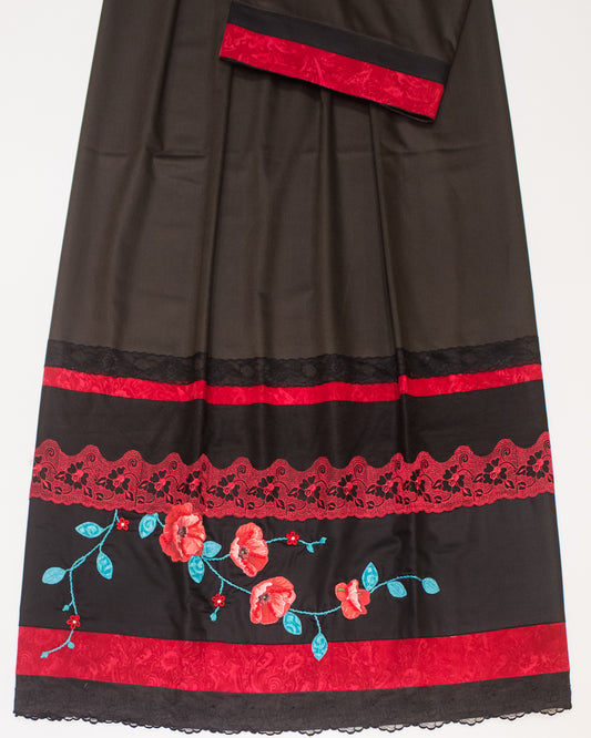 Black Rida With Smart Lace Red Panel & Floral Work