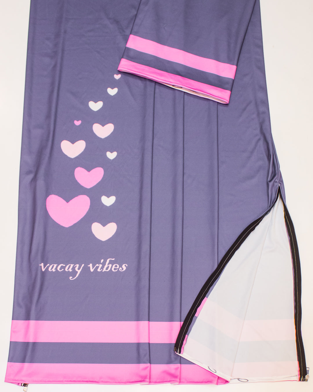 Dark Purple Swim Wear With Pink Panel & Heart Printed Quote Vacay Vibes