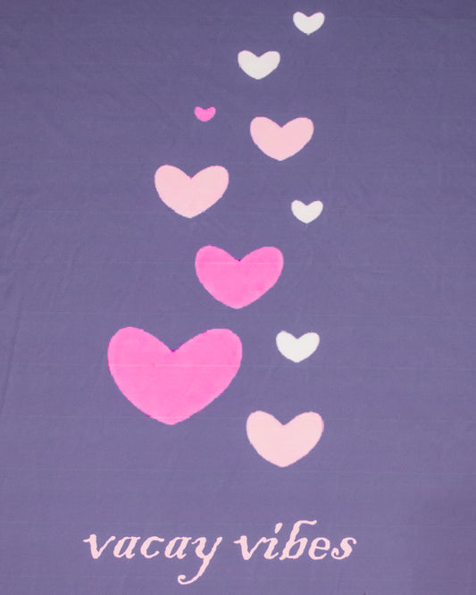 Dark Purple Swim Wear With Pink Panel & Heart Printed Quote Vacay Vibes