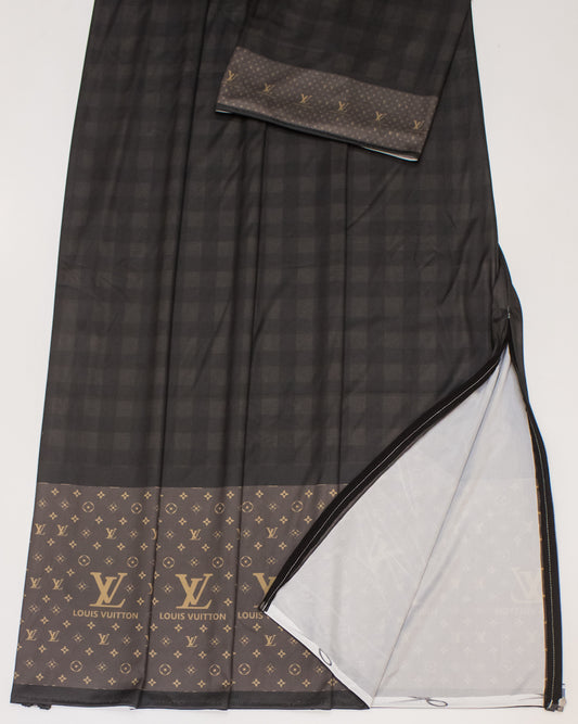 Dark Brown Checks Swim Wear With Panel With Louis Vuitton Logo