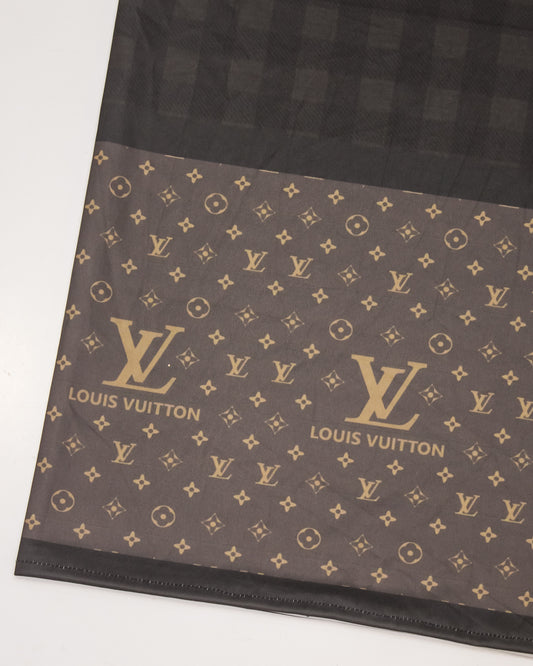 Dark Brown Checks Swim Wear With Panel With Louis Vuitton Logo