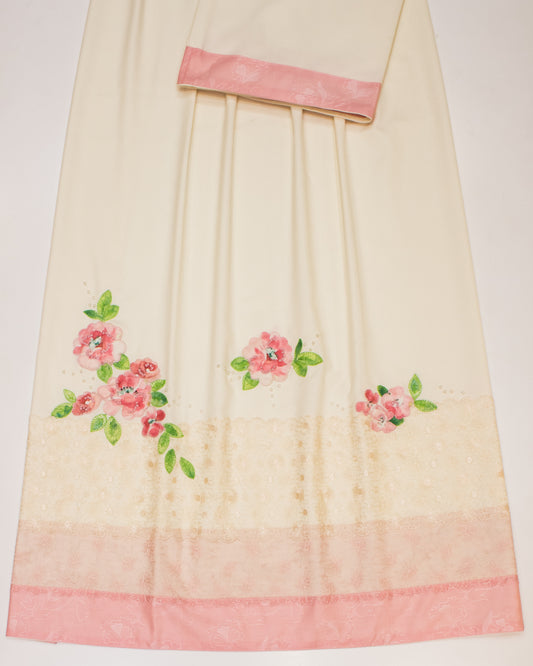 Cream Rida With Smart Lace & Floral Applique & Moti Work