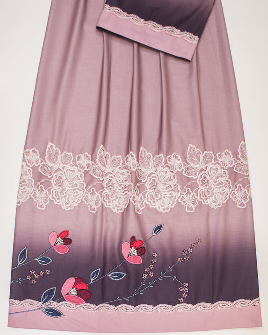 Grape Purple Rida With Smart Lace & Shaded Panel Floral Work