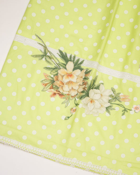 Light Green White Dots Rida With Smart Pattern & Floral Work