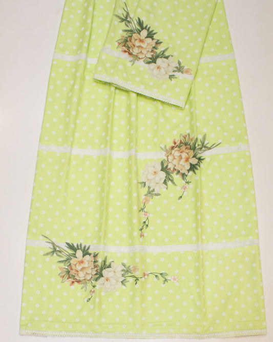 Light Green White Dots Rida With Smart Pattern & Floral Work