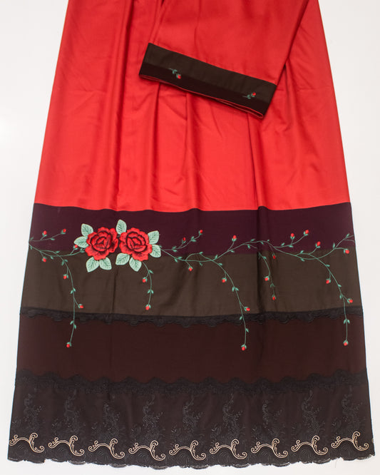 Red Rida With Black & Brown Lace & Lite Embroidery Work