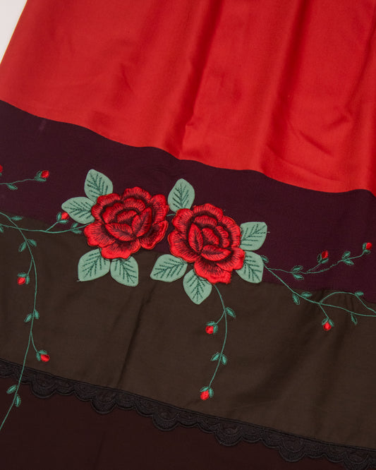 Red Rida With Black & Brown Lace & Lite Embroidery Work