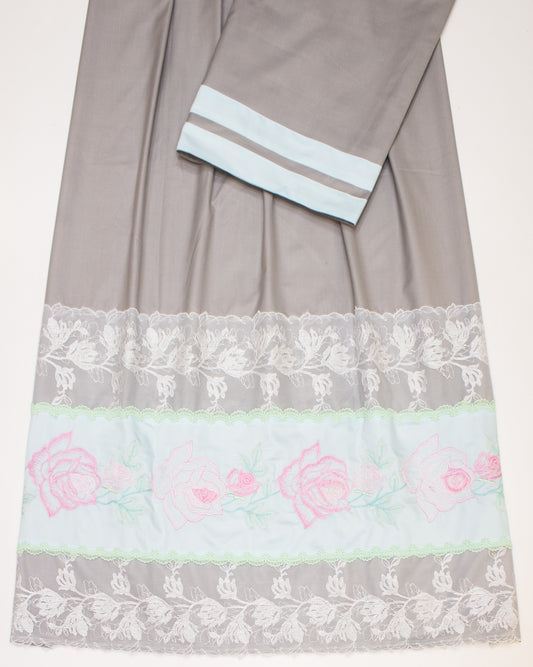 Light Grey With Smart Floral Lace & Embroidery Work Panel