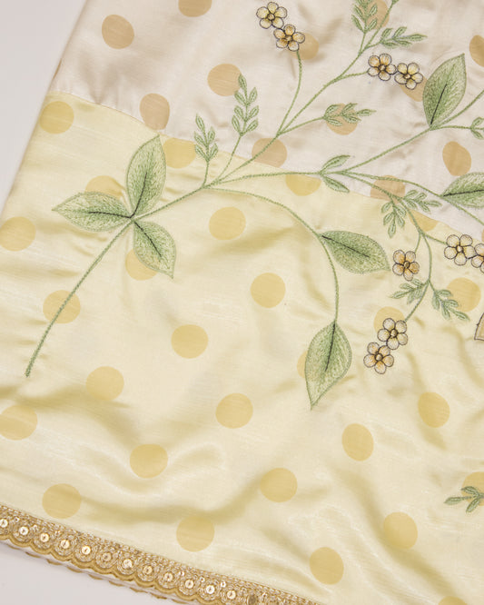 Cream Base Golden Dots Silky Rida With Smart Panel & Floral Work