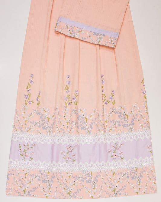 Peach Rida With Smart Lace Floral Panel & Floral Embroidery Work