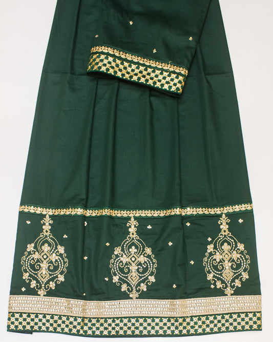 Dark Green Rida With Golden Lace & Golden Aari Work