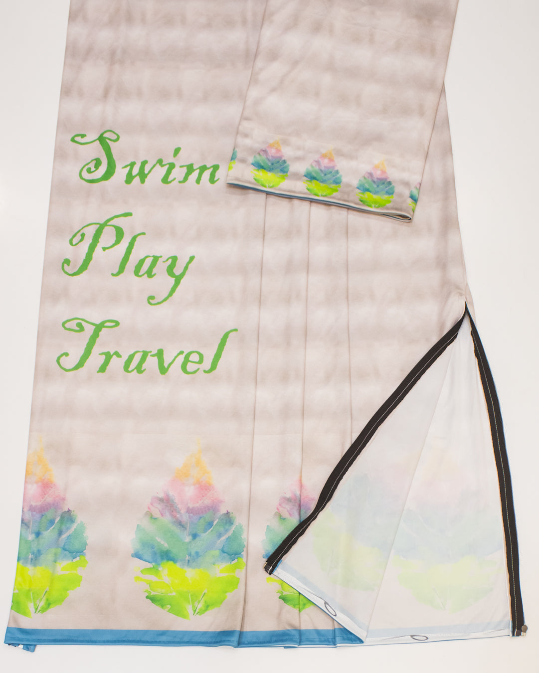 Beige Swim Wear With Multi Color Leaf Printed & Swim Play Travel