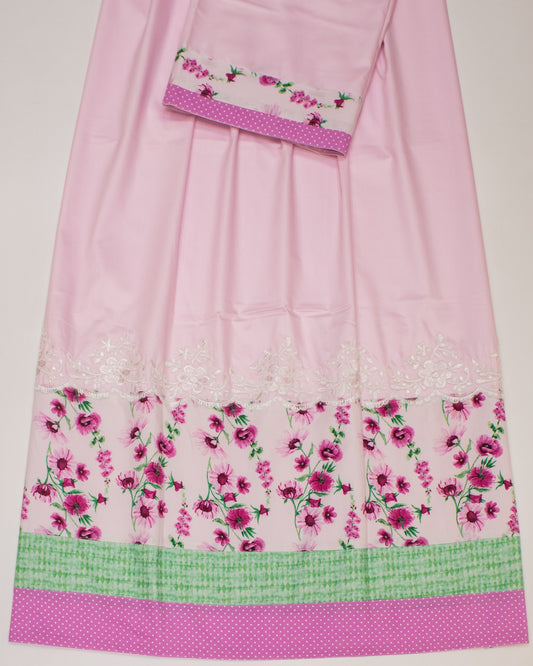 Baby Pink Rida With Smart Floral Printed Panel