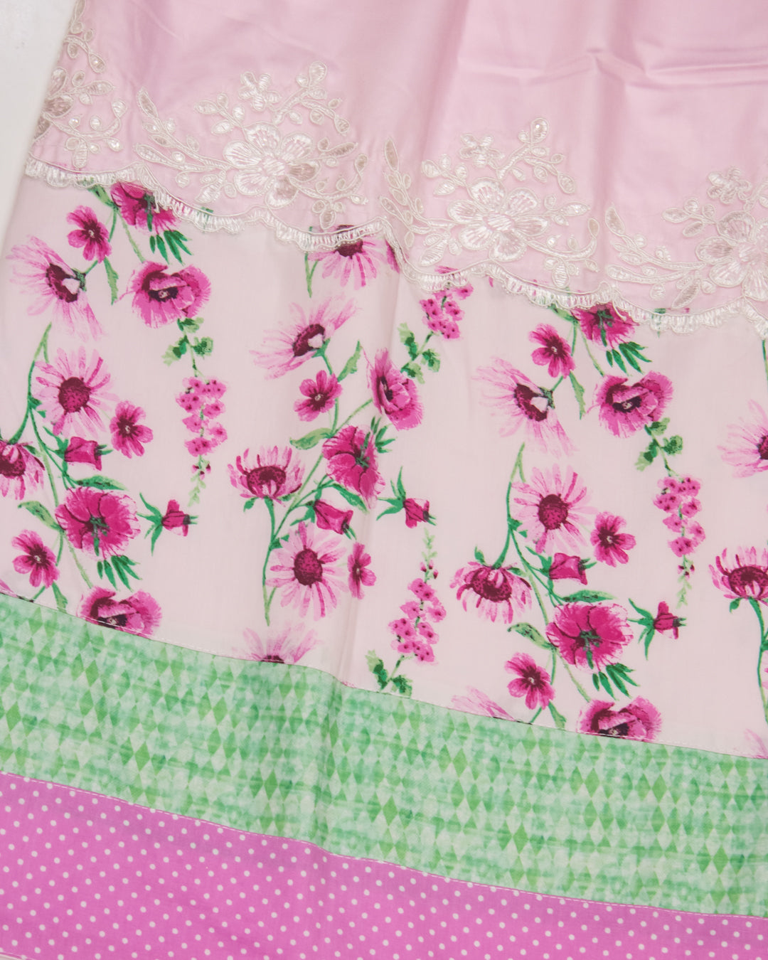 Baby Pink Rida With Smart Floral Printed Panel