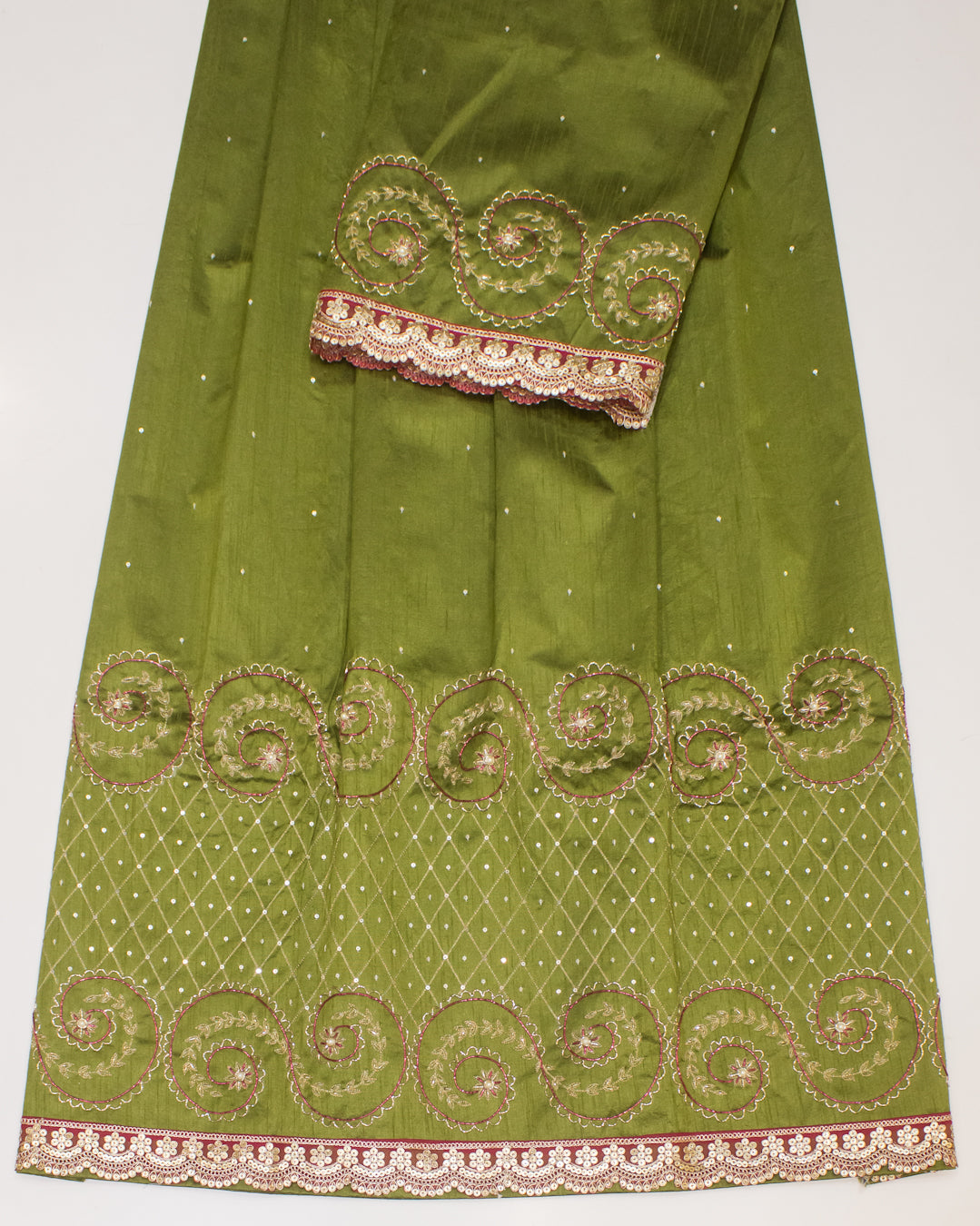 Mehndi Green Rida With Heavy Aari Work & All Over Tikri