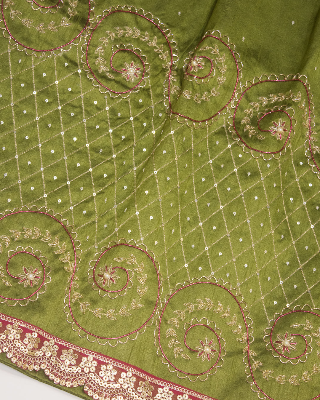 Mehndi Green Rida With Heavy Aari Work & All Over Tikri