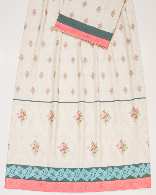 Cream Base Floral Printed Rida With Smart Lace & Panel